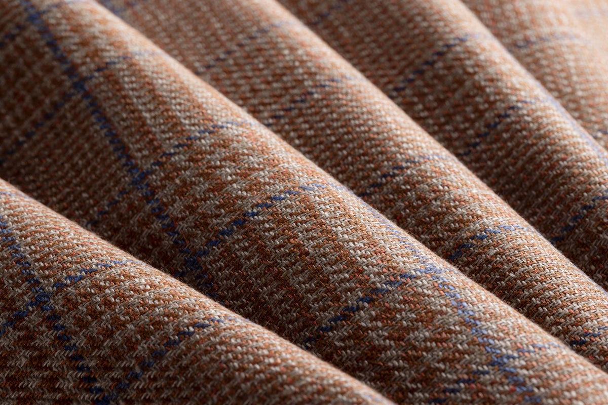 Close view of English suiting cloth selected for a bespoke suit